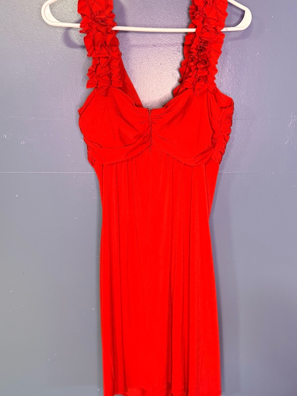Red Ruffled V-Neck Dress - Picture 4 of 4